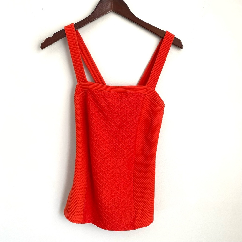 DELETTA Anthrpologie Womens Medium Orange Textured Sleeveless X Strap Tank Top